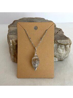 Sterling Silver 925 FD Felecia Designs Teardrop Cutout CZ Cage Pendant Necklace